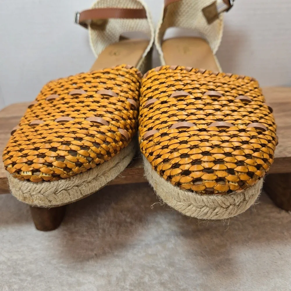 Pinaz Espadrille Wedges Women‎ EU 40 US 9 Tan Woven Leather Jute Ankle Strap...
